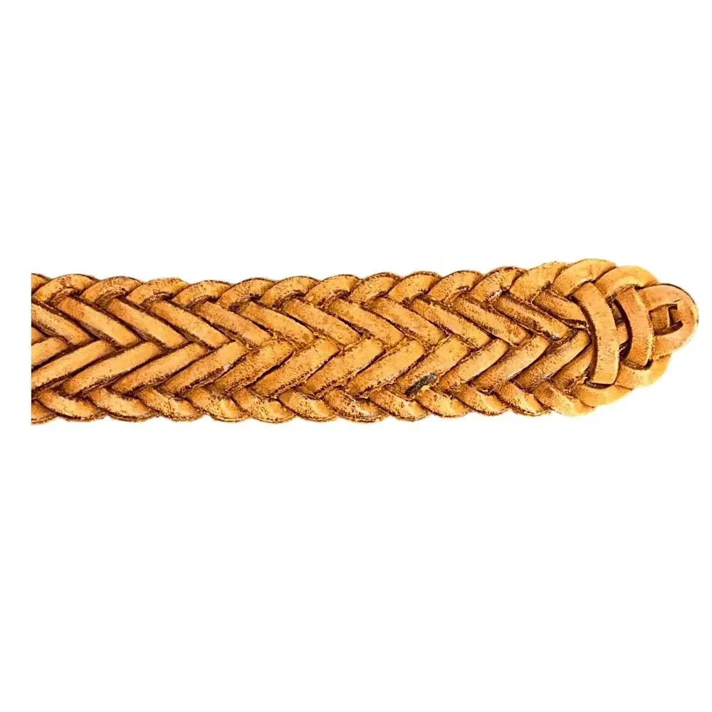 Tan Brown Western Braided Woven Argentina Leather Adjustable Belt Women 32”